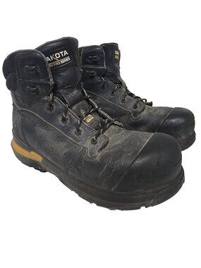 Dakota Men's 6300 6 inch Composite Toe Waterproof Work Boot Black Yellow 10.5M